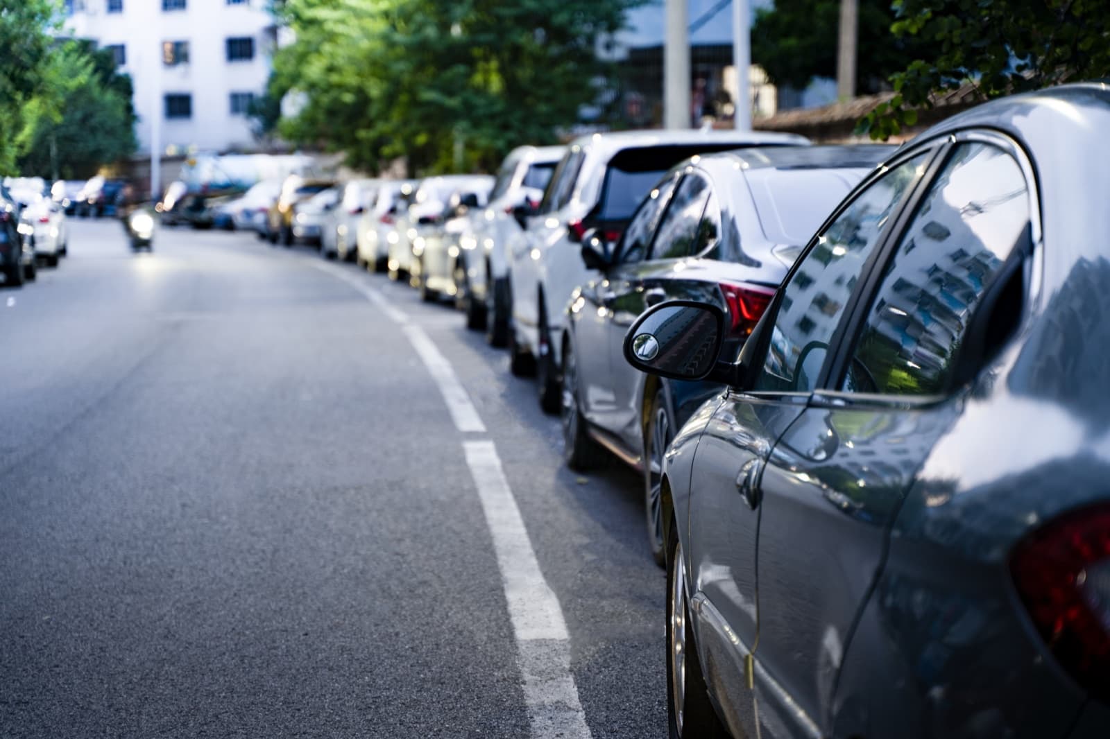A queue of cars on a city street